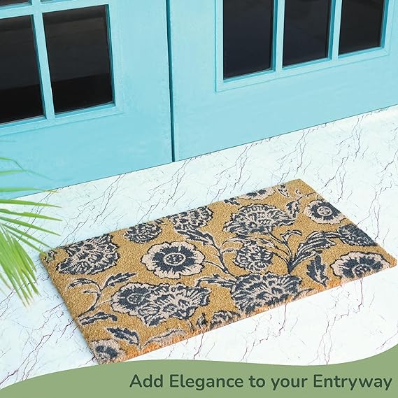 Coir Mats Chelsea Floral -17"X30" Gray & White - India Wholesale Co.