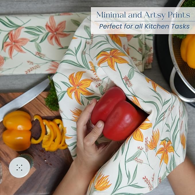 Set of 2 Pointed Floral Printed Kitchen Towel 18" x28", 100% Fresh cotton, Yellow & Mint - India Wholesale Co.