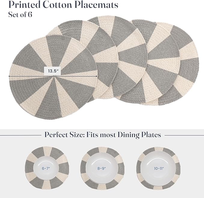 Grey Pinwheel Printed Braided Placemat Set of 6- Recycle Cotton - India Wholesale Co.
