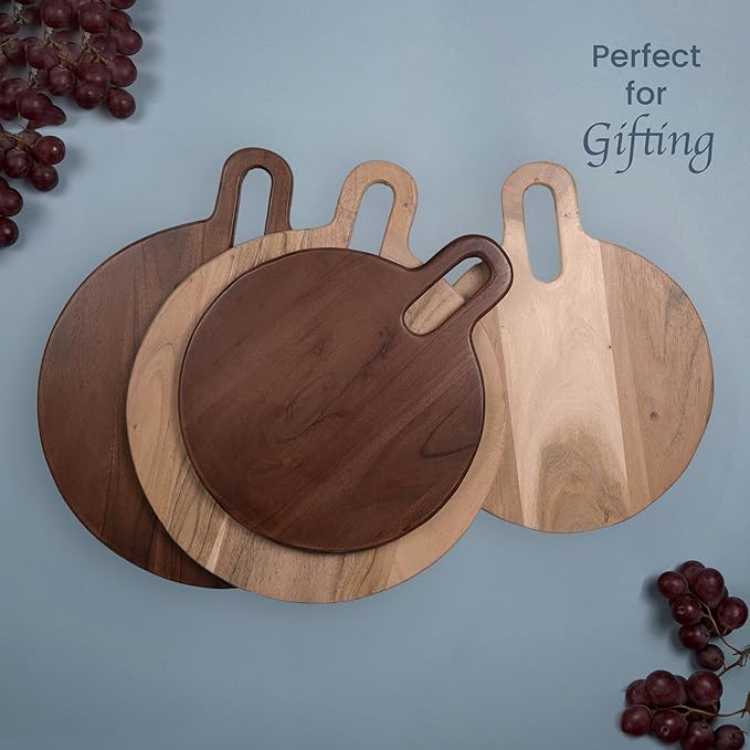 Long Groove Acacia Round Board - 18"x15" - Natural - India Wholesale Co.