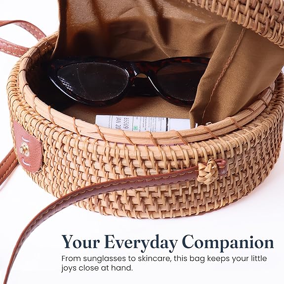 India Wholesale Rattan Round Boho Crossbody Bag for Women, 8x3 inch