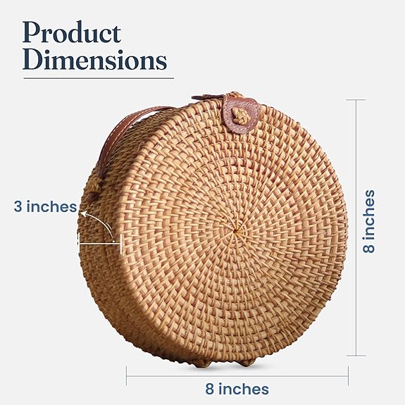 India Wholesale Rattan Round Boho Crossbody Bag for Women, 8x3 inch