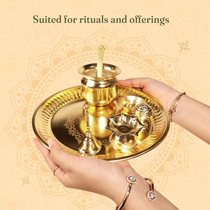 Pooja Thaal or Thali, Decorative Plate, Gold Box, Set of 1 - India Wholesale Co.