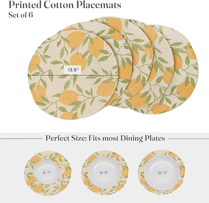 Printed Lemon Braided Placemat Set of 6- Recycle Cotton - India Wholesale Co.
