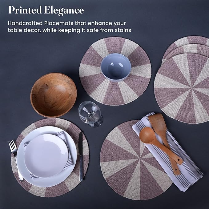 Pink Pinwheel Printed Braided Placemat Set of 6- Recycle Cotton - India Wholesale Co.