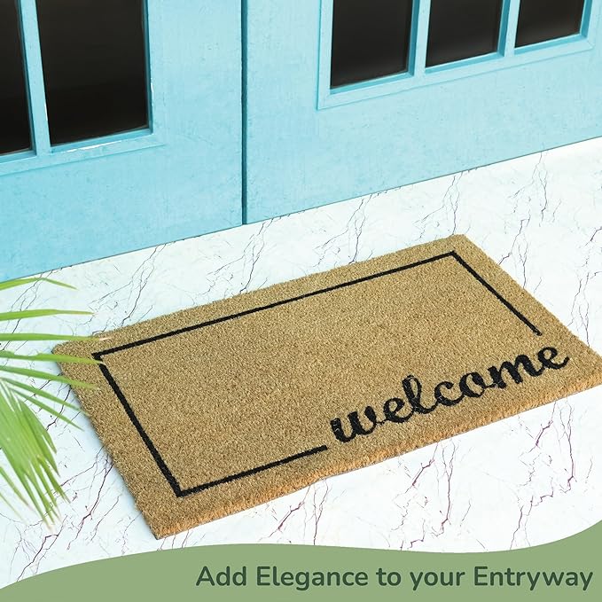 Coir Mats Welcome with Border 17X30" -Beige/Black - India Wholesale Co.