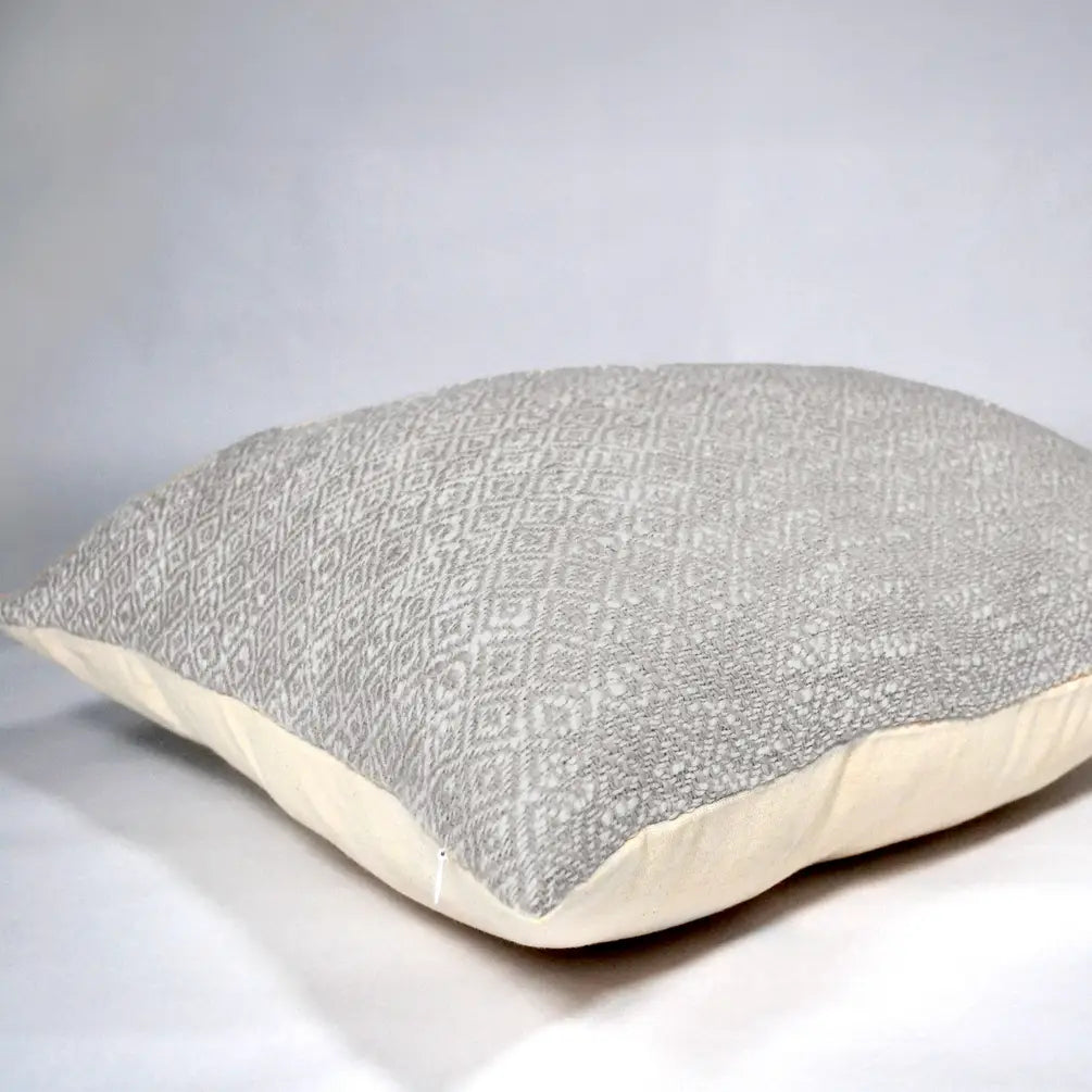 Diamond Weave Cotton Pillow Cover (All over weave) 20"x20", Gray & Offwhite - India Wholesale Co.