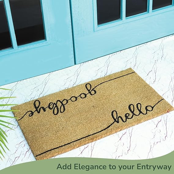 Coir Mats Hello Goodbye Text-17X30" -Beige - India Wholesale Co.