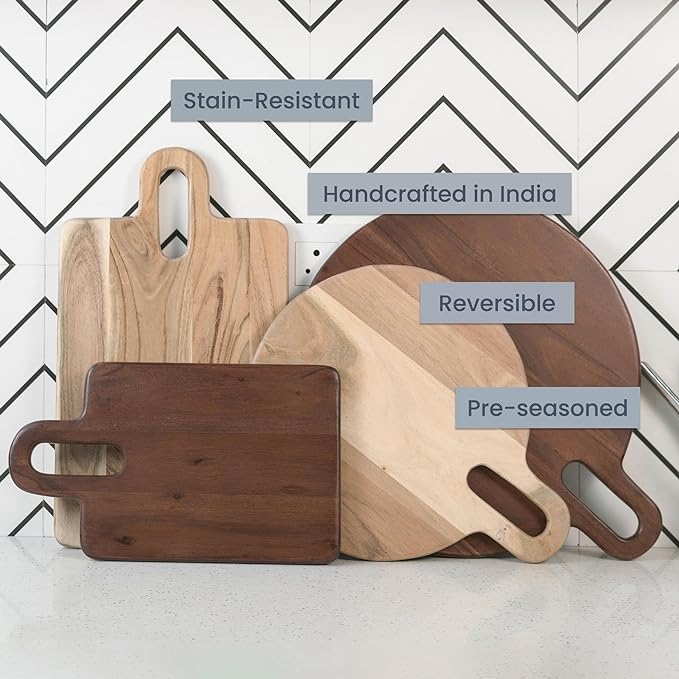 Long Groove Acacia Round Board - 15"x12"-Walnut - India Wholesale Co.