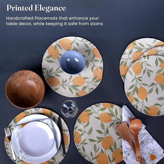 Printed Lemon Braided Placemat Set of 6- Recycle Cotton - India Wholesale Co.