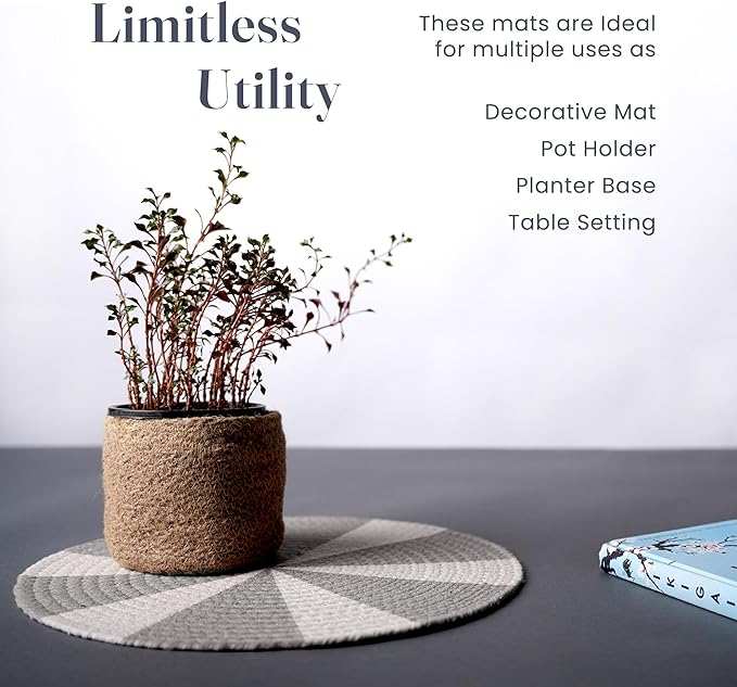 Grey Pinwheel Printed Braided Placemat Set of 6- Recycle Cotton - India Wholesale Co.