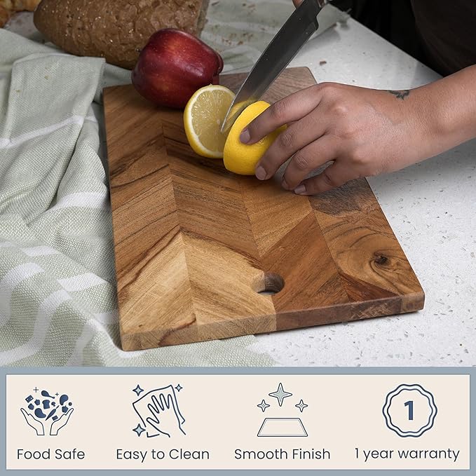 Chopping Board Acacia- Rectangle Chevron- 14"x8" - India Wholesale Co.