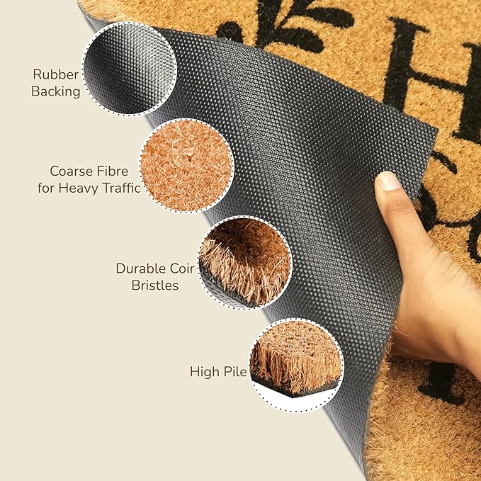 Coir Mats Home Sweet Home with leaves -17X30" - Beige - India Wholesale Co.
