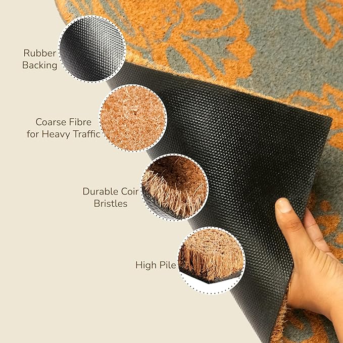 Coir Mats Floral Motif -17"X30" Light Blue - India Wholesale Co.
