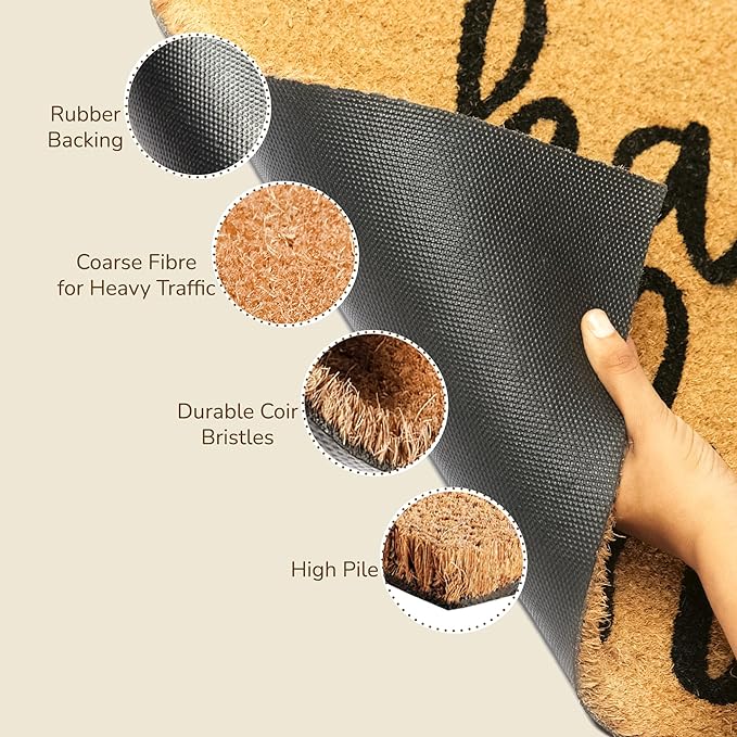 Coir Mats Happy Home Text -17X30" -Beige/Black - India Wholesale Co.