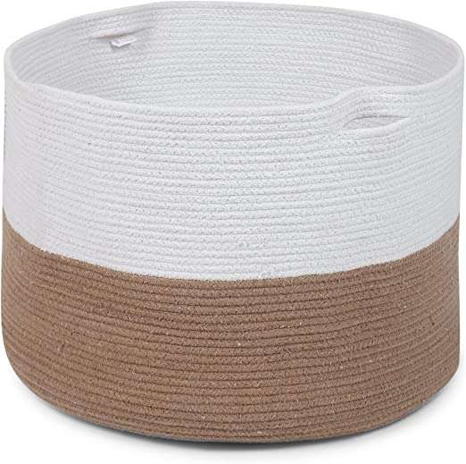 Cotton Basket without Lid White/Beige 15.8x15.8x13.8" - India Wholesale Co.