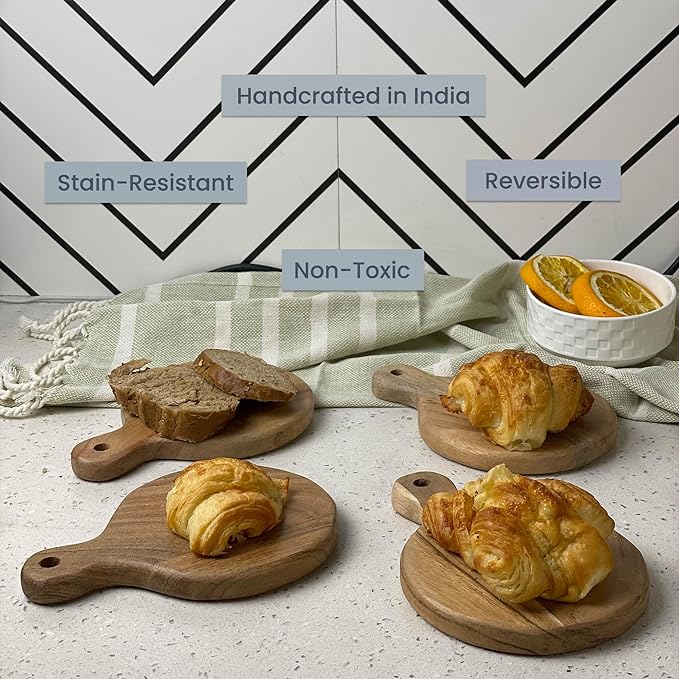 Round Paddle Server Small Acacia 7"x5" Set of 4 -Natural - India Wholesale Co.