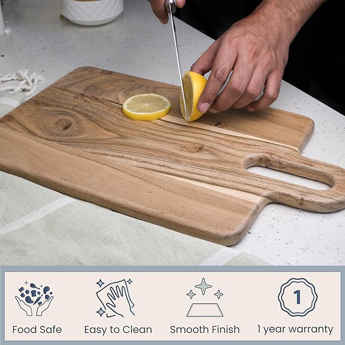 Long Groove Acacia Rectangle Board - 17"x10"-Natural - India Wholesale Co.