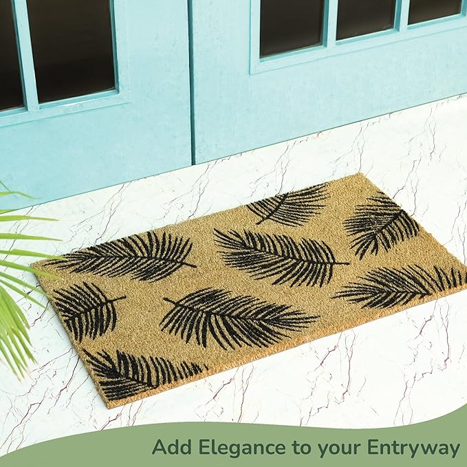 Coir Mats Tropical Leaf Print-17X30" - Beige/Black - India Wholesale Co.
