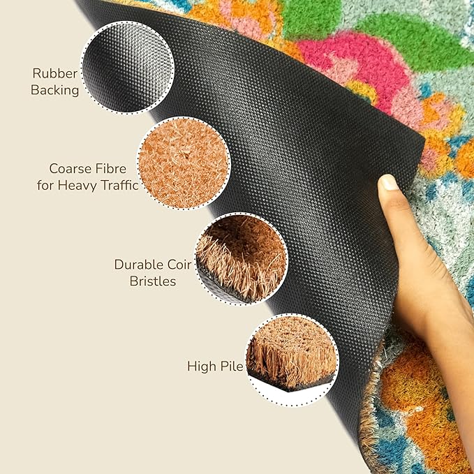 Coir Mats Floral Print- 22X47" Multi Color - India Wholesale Co.