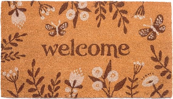 Coir Mats Chelsea Welcome -17"X30" White & Brown - India Wholesale Co.