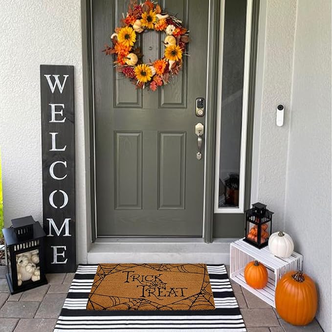 Coir Mat Trick and Treat Design - 17X30" - Beige and Black - India Wholesale Co.