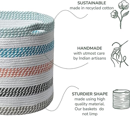 Cotton Basket, Cotton, 15.8x15.8x13.8, Multicolor - Melange - India Wholesale Co.