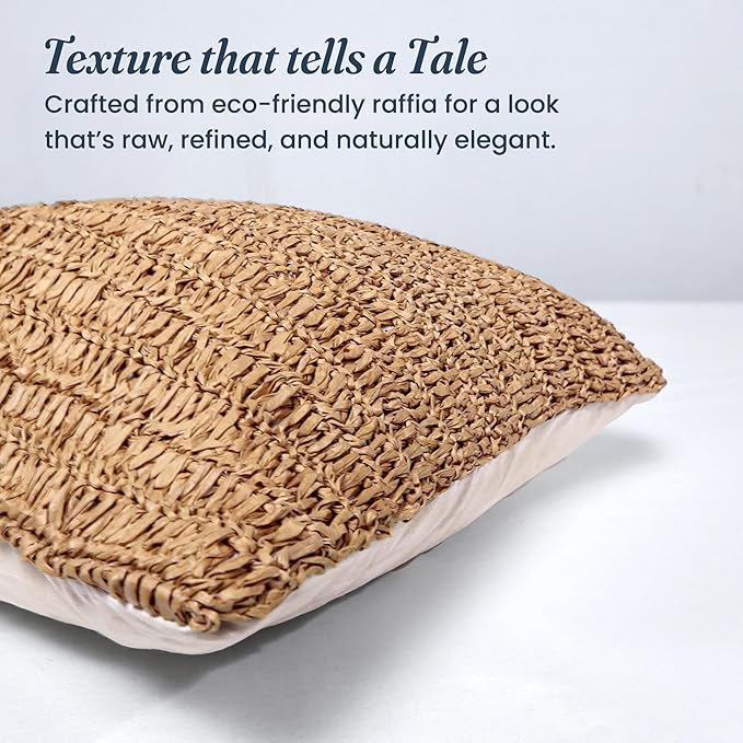 Raffia Boho Pillow Cover 18x18 inch – Rustic Cushion Case