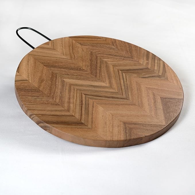 Round Chopping Board Acacia - Chevron- 16x12" - India Wholesale Co.
