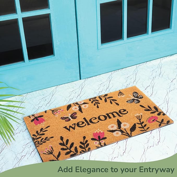 Coir Mats Chelsea Welcome -17"X30" Multi Color(Pink & Navy Blue) - India Wholesale Co.