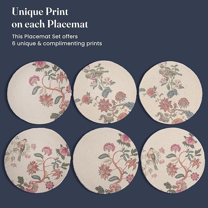 Multi Chintz Printed Braided Placemat Set of 6 - 3 different Prints- Recycle Cotton - India Wholesale Co.