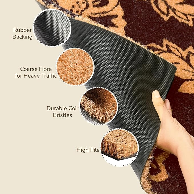Coir Mats Floral Motif -17"X30" Brown - India Wholesale Co.