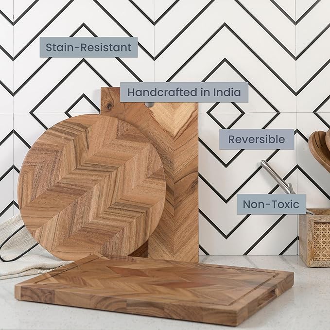 Round Chopping Board Acacia - Chevron- 16x12" - India Wholesale Co.