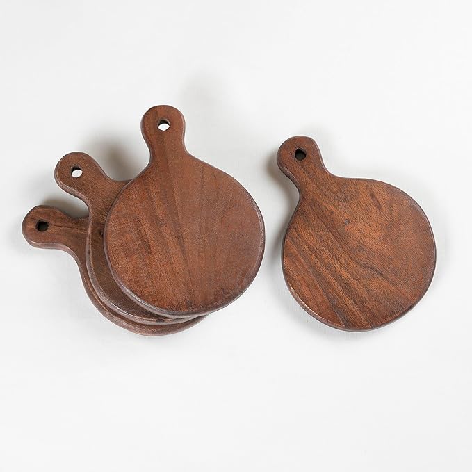 Round Paddle Server Small Acacia 7"x5" Set of 4- Walnut - India Wholesale Co.