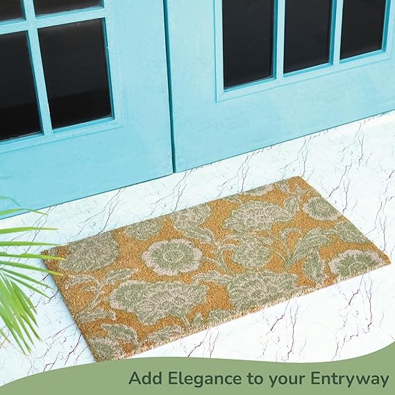 Coir Mats Chelsea Floral -17"X30" Olive - India Wholesale Co.