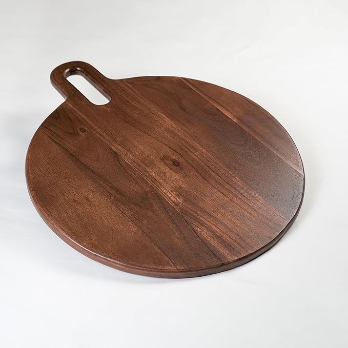 Long Groove Acacia Round Board - 18.5"x15"-Walnut - India Wholesale Co.
