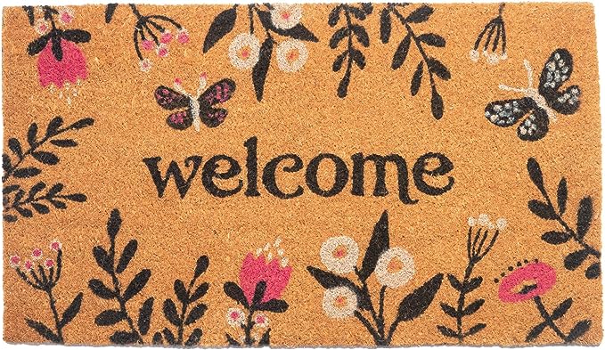 Coir Mats Chelsea Welcome -17"X30" Multi Color(Pink & Navy Blue) - India Wholesale Co.