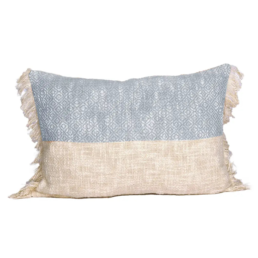Diamond Weave Cotton Pillow Cover (Half & half) 14"x20", Cool Blue & Offwhite - India Wholesale Co.