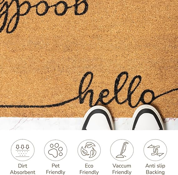 Coir Mats Hello Goodbye Text-17X30" -Beige - India Wholesale Co.