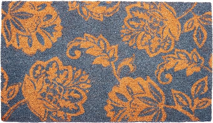 Coir Mats Floral Motif -17"X30" Light Blue - India Wholesale Co.