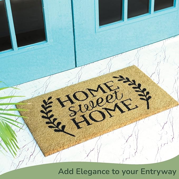 Coir Mats Home Sweet Home with leaves -17X30" - Beige - India Wholesale Co.