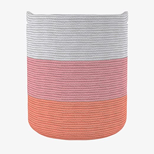 Cotton Basket without Lid Pink and White 15x15x17.7" - India Wholesale Co.