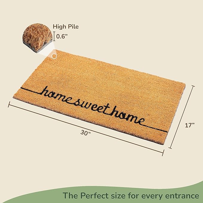 Coir Mats Home Sweet Home with Border -17X30" - Beige - India Wholesale Co.