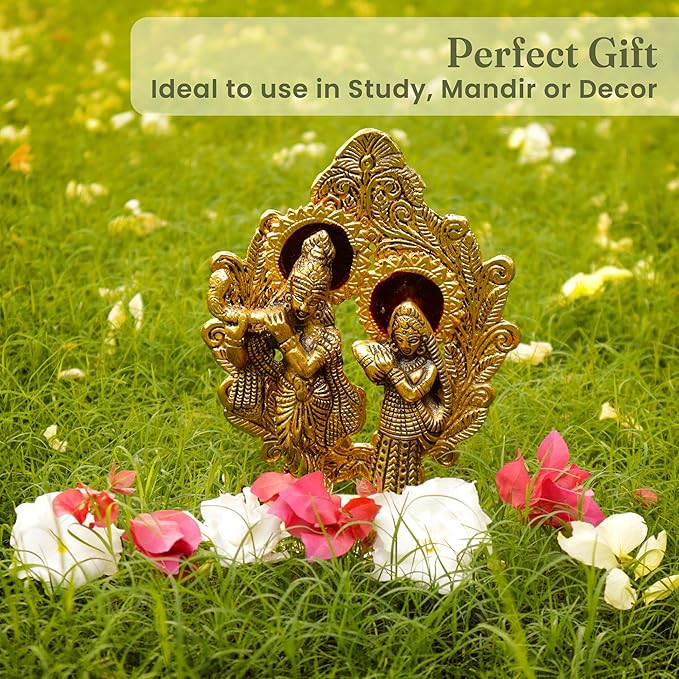 Radha Krishna Idol, Handcrafted with Antique Gold, Set of 1 - India Wholesale Co.