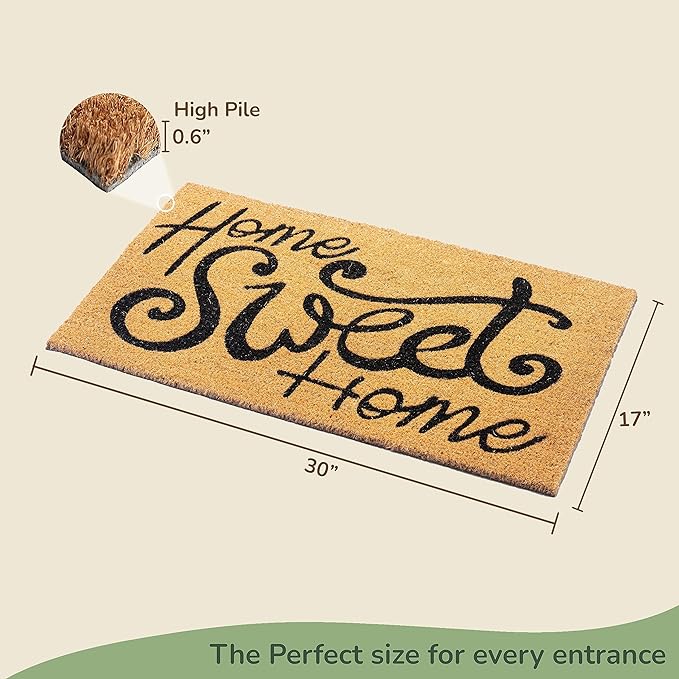 Coir Mats Home Sweet Home Italics -17X30" -Beige/Black - India Wholesale Co.