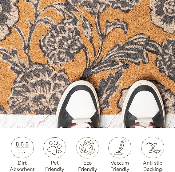 Coir Mats Chelsea Floral -17"X30" Gray & White - India Wholesale Co.