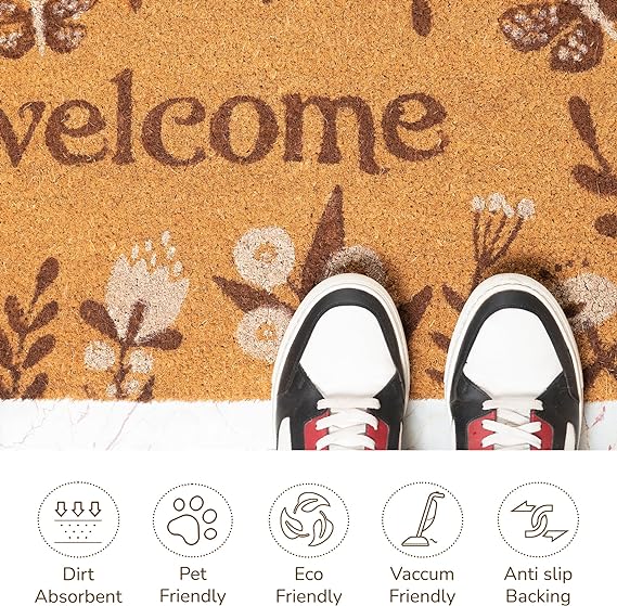 Coir Mats Chelsea Welcome -17"X30" White & Brown - India Wholesale Co.