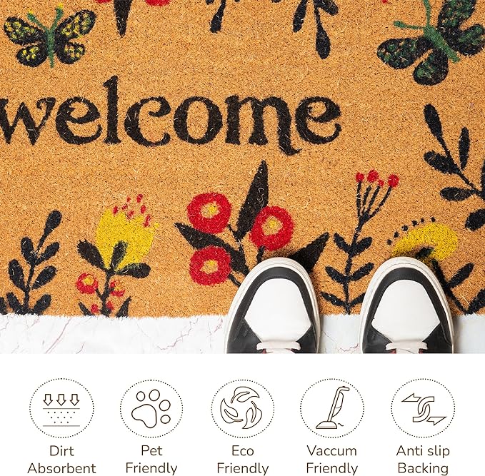 Coir Mats Chelsea Welcome -17"X30" Multi Color (Red, Navy Blue & Yellow) - India Wholesale Co.