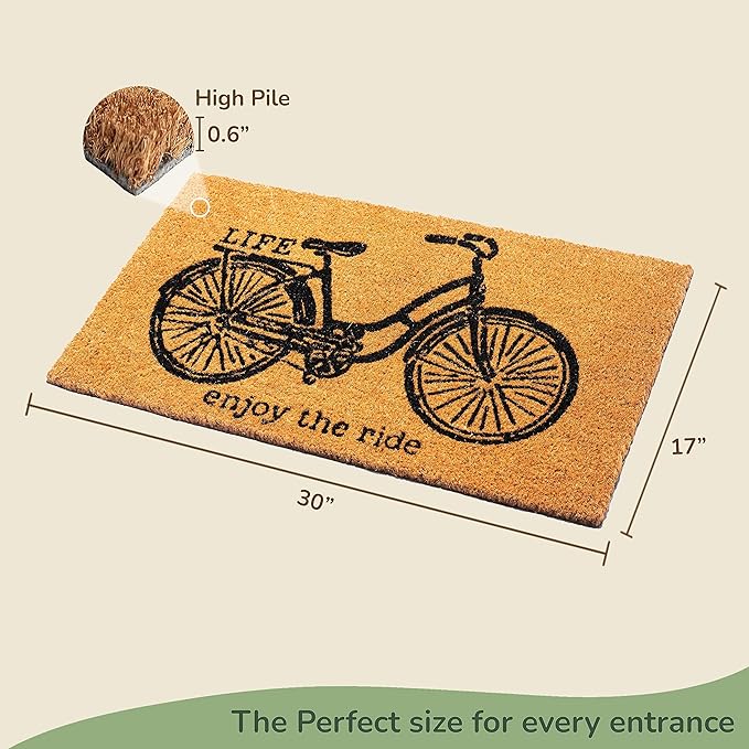 Coir Mats Cycle Print -17X30" -Beige/Black - India Wholesale Co.