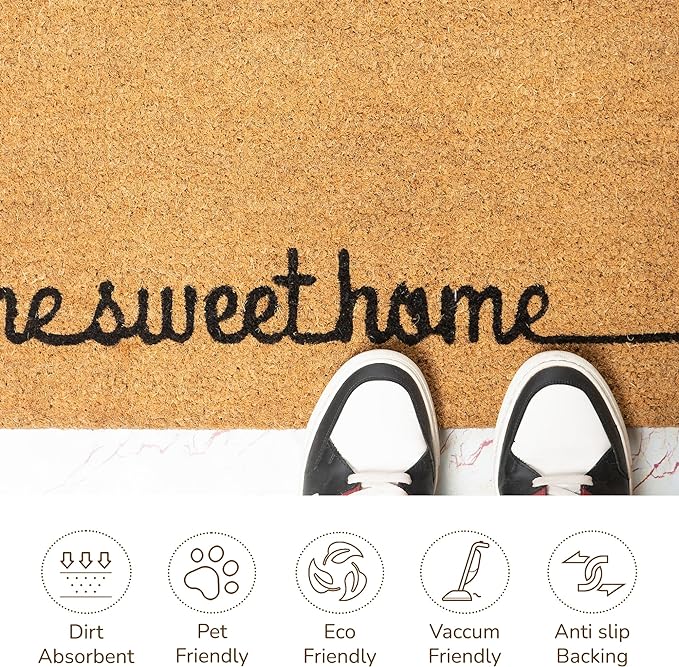 Coir Mats Home Sweet Home with Border -17X30" - Beige - India Wholesale Co.
